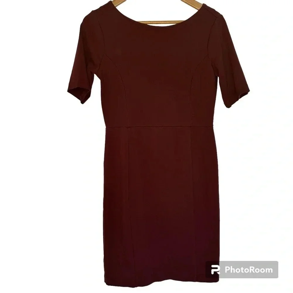 Ann Taylor Burgandy Half Sleeve Back Slit V-back Midi Dress Womens Size 4